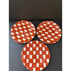 Portobello By Inspire Checkered Plate Fine Bone China Orange White Set(3)Modern